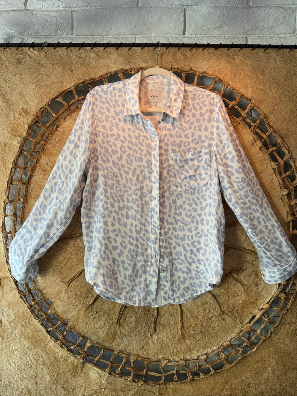 🩵 RAILS Periwinkle Blue Leopard Print Button-Down Shirt | Sheer | Size Medium